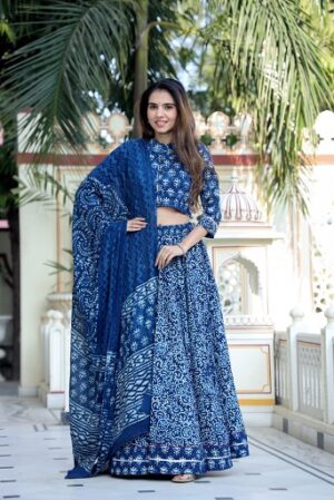 Pure Cotton Crop Top, Skirt With Dupatta
