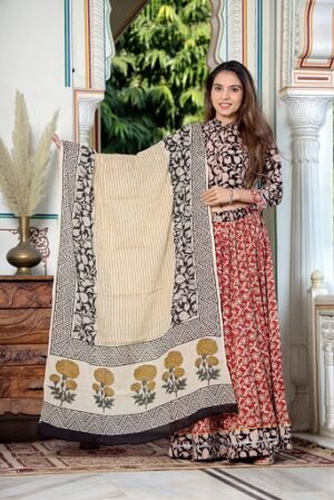 Pure Cotton Crop Top, Skirt With Dupatta