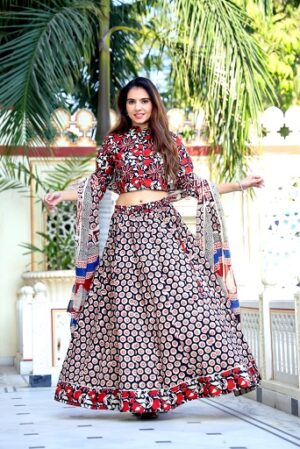 Pure Cotton Crop Top, Skirt With Dupatta