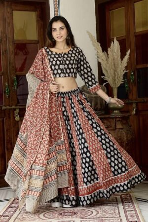 Pure Cotton Crop Top, Skirt With Dupatta