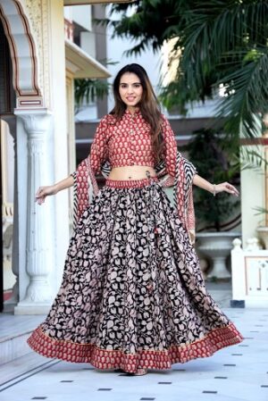Pure Cotton Crop Top, Skirt With Dupatta