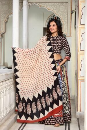 Pure Cotton Crop Top, Skirt With Dupatta