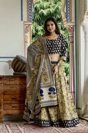 Pure Cotton Crop Top, Skirt With Dupatta