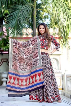 Pure Cotton Crop Top, Skirt With Dupatta