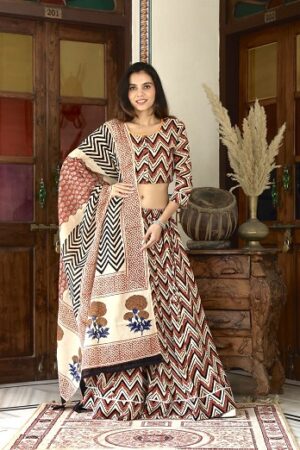 Pure Cotton Crop Top, Skirt With Dupatta