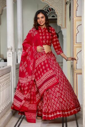 Pure Cotton Crop Top, Skirt With Dupatta