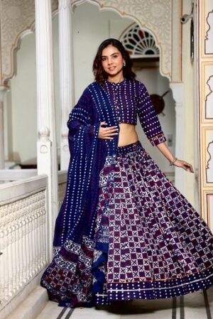 Pure Cotton Crop Top, Skirt With Dupatta