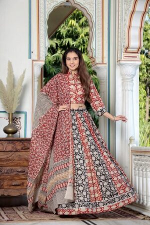 Pure Cotton Crop Top, Skirt With Dupatta