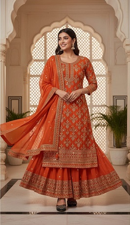 Orange Heavy Georgette Dress