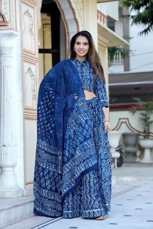 Pure Cotton Crop Top, Skirt With Dupatta