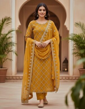 New Fancy Embroidered Dark Orange Plazzo