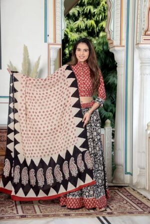 Pure Cotton Crop Top, Skirt With Dupatta