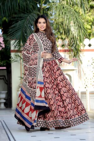 Pure Cotton Crop Top, Skirt With Dupatta