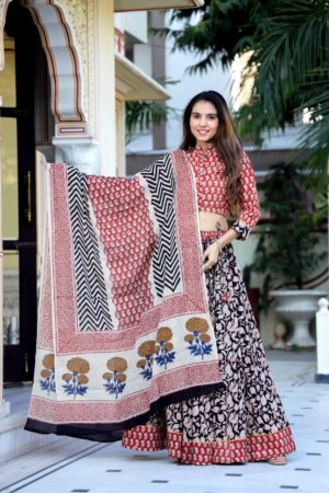 Pure Cotton Crop Top, Skirt With Dupatta