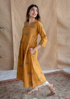 Pure Cotton A Line Kurti With Plazzo