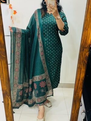 Pure Cotton Angrakha Style Kurti, Pant, Dupatta