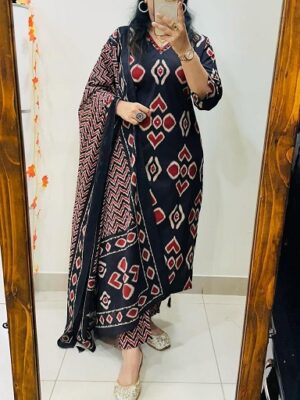 Pure Cotton Angrakha Style Kurti, Pant, Dupatta