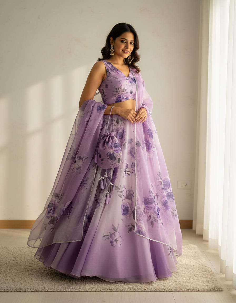 Digital Printed Purple Lehnga