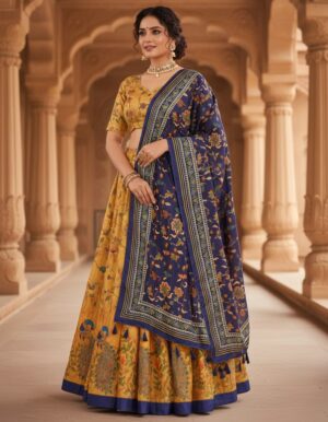 Digital Print Yellow Silk Lehnga