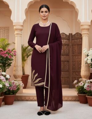 Natural crep silk Beads with moti Party Wear Suit