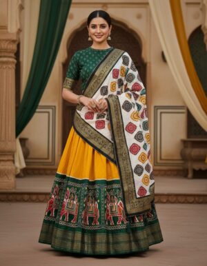 Silk Chaniya Choli With Viving Foil Yellow Lehnga