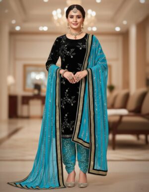 Blue Suit With Dhoti Salwar and Dupatta