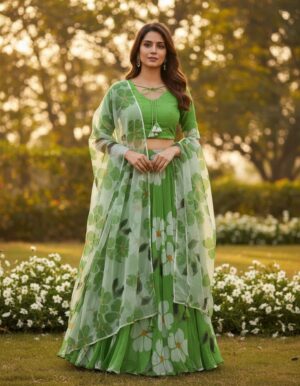 Green Georgette Lehenga