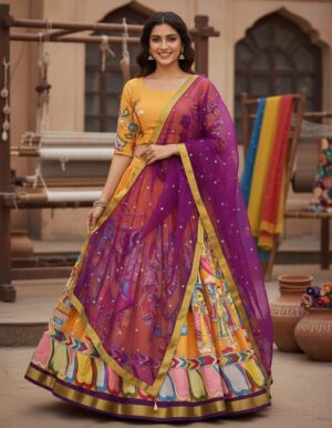 Crep kalamkari print Lehenga