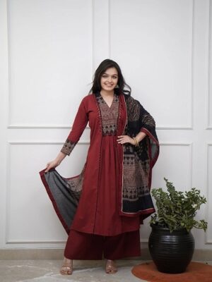 Pure Cotton Kurti, Pant With Dupatta