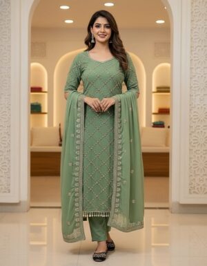 New Fancy Embroidered Green Suit