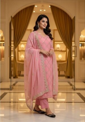 New Fancy Embroidered Pink Suit
