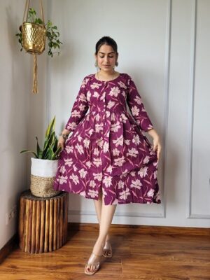 Pure Cotton Wine Colour One Piece Frock Style