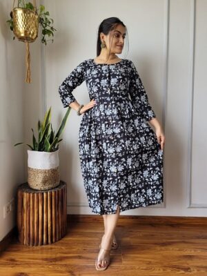 Pure Cotton One Piece Frock Style With Beautiful Flower Design