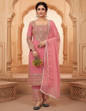 New Luxury Embroidered Pink Dress