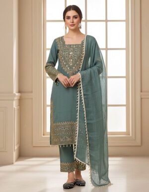 New Luxury Embroidered Blue Dress