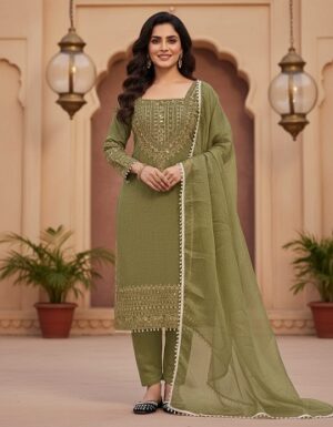 New Luxury Embroidered Green Dress