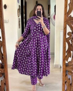 Pure Cotton Angrakha style Kurti Pant Dupatta