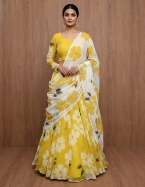 Yellow Georgette Lehenga