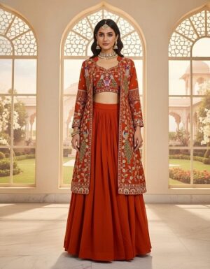 New Modern Party Wear Red Lehnga With Jacket