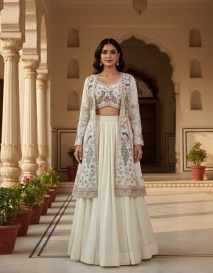 New Modern Party Wear White Lehnga With Jacket