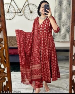 Pure Cotton Angrakha style Kurti Pant Dupatta