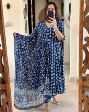 Pure Cotton Angrakha style Kurti Pant Dupatta