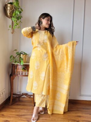 Pure Cotton Kurti, Pant With Dupatta