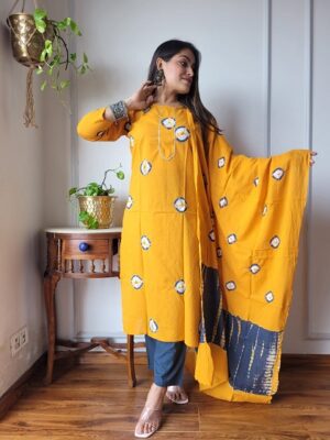 Pure Cotton Kurti, Pant With Dupatta