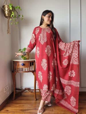 Pure Cotton Kurti, Pant With Dupatta