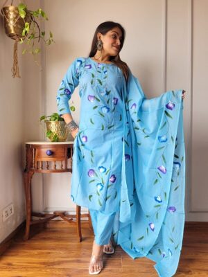 Pure Cotton Kurti, Pant With Dupatta