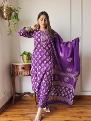 Pure Cotton Kurti, Pant With Dupatta