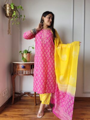 Pure Cotton Kurti, Pant With Dupatta