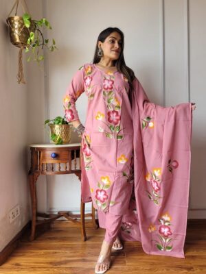 Pure Cotton Kurti, Pant With Dupatta