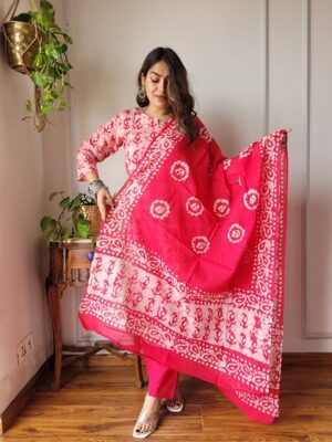 Pure Cotton Kurti, Pant With Dupatta